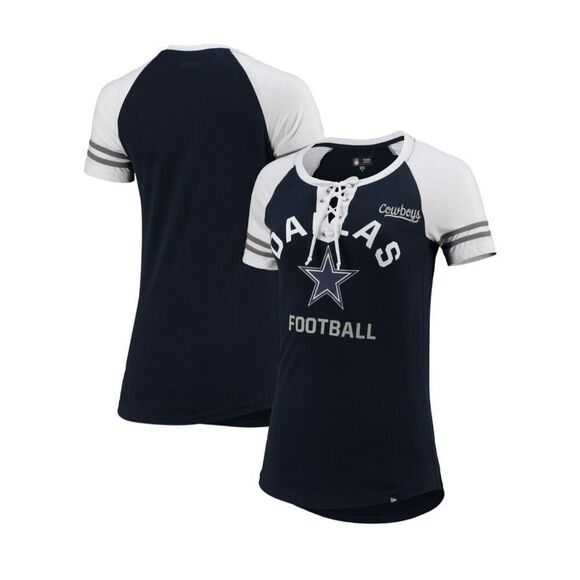 NFL Team Apparel Women’s Medium Dallas Cowboys Navy Lace Up Raglan T-Shirt - Picture 1 of 7